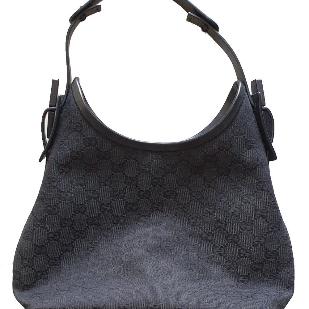 Gucci GG Canvas Wooden Accent Hobo Bag Black - Picture 3 of 9